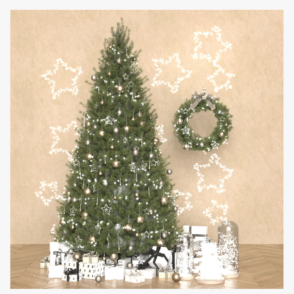 Christmas tree 13 high poly 3D model_2