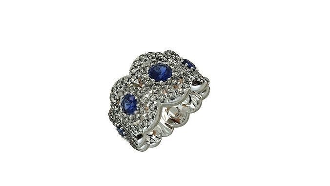 YD162 ring with sapphires and diamonds 3D print model