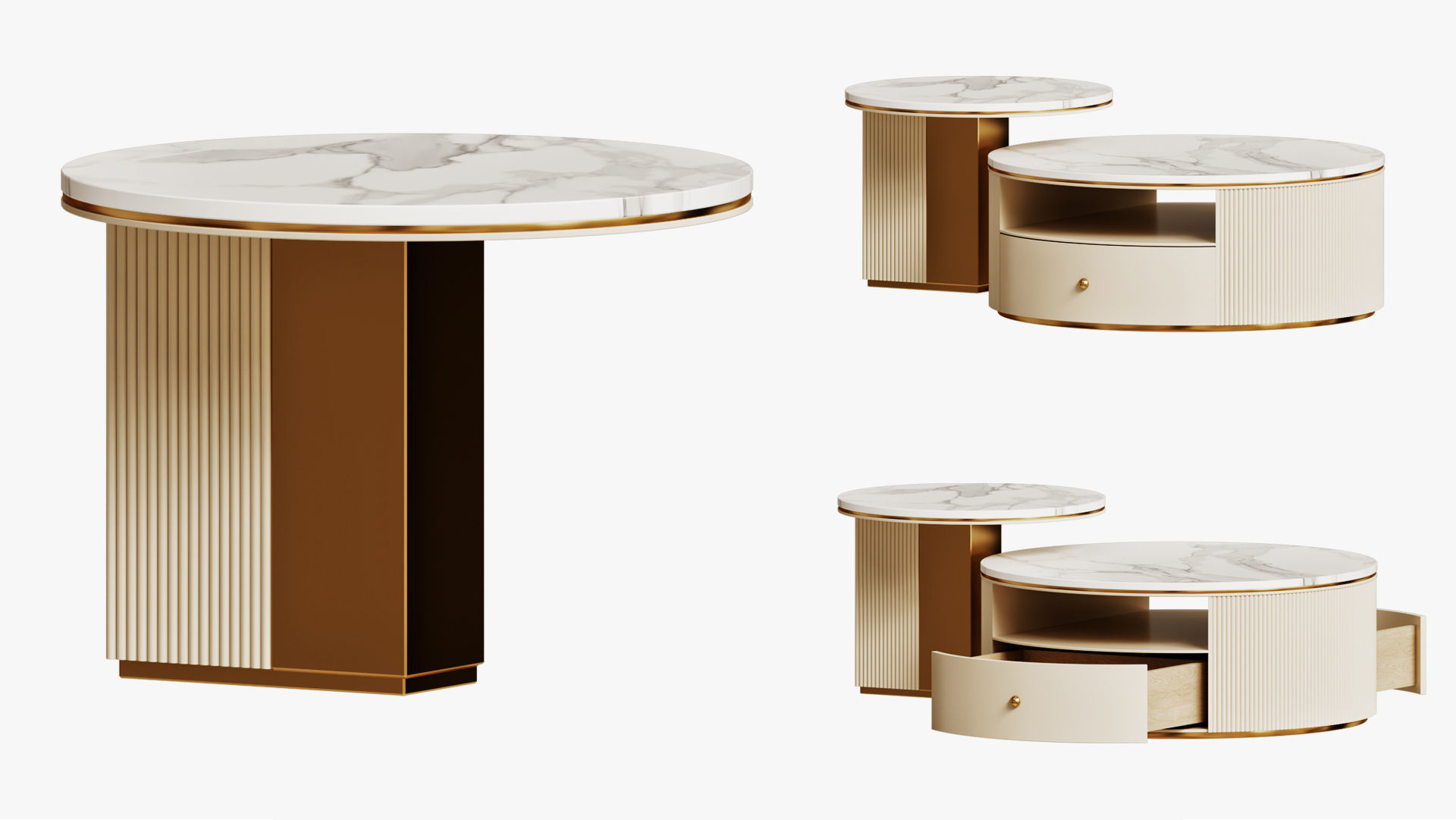 Round Coffee Table With A White Stone ANZ Set 3D model_1