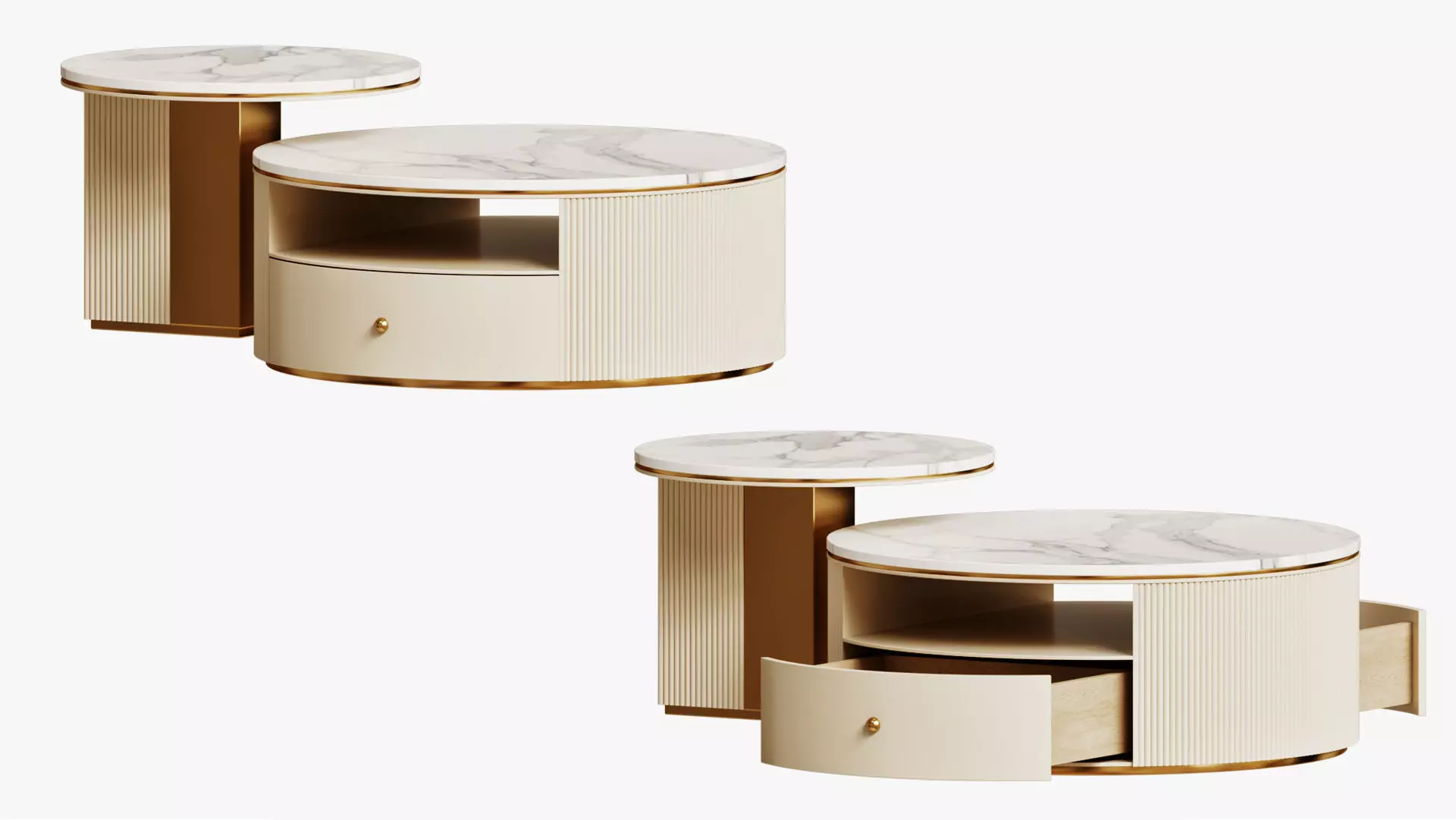 Round Coffee Table With A White Stone ANZ Set 3D model_0