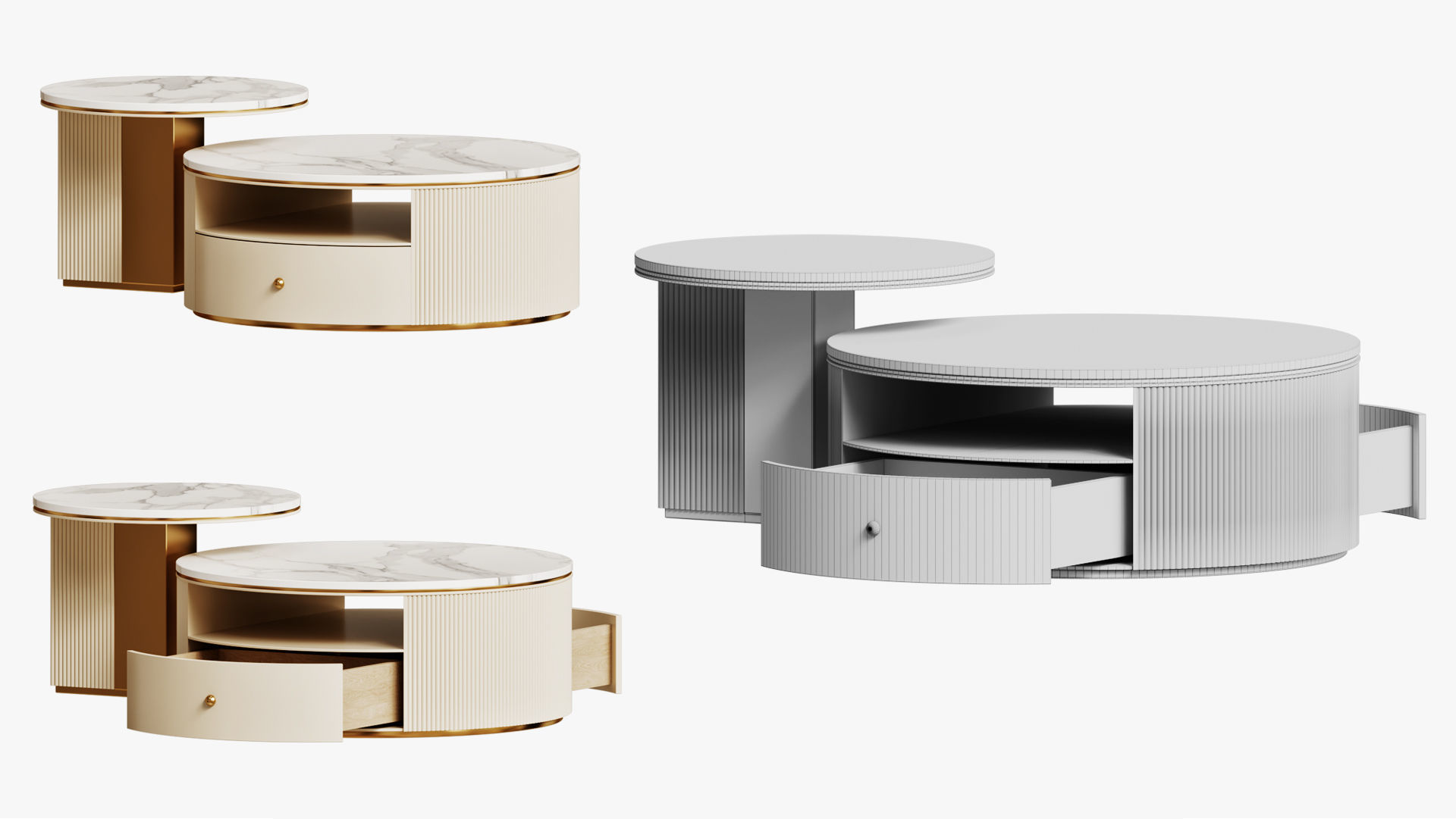 Round Coffee Table With A White Stone ANZ Set 3D model_4