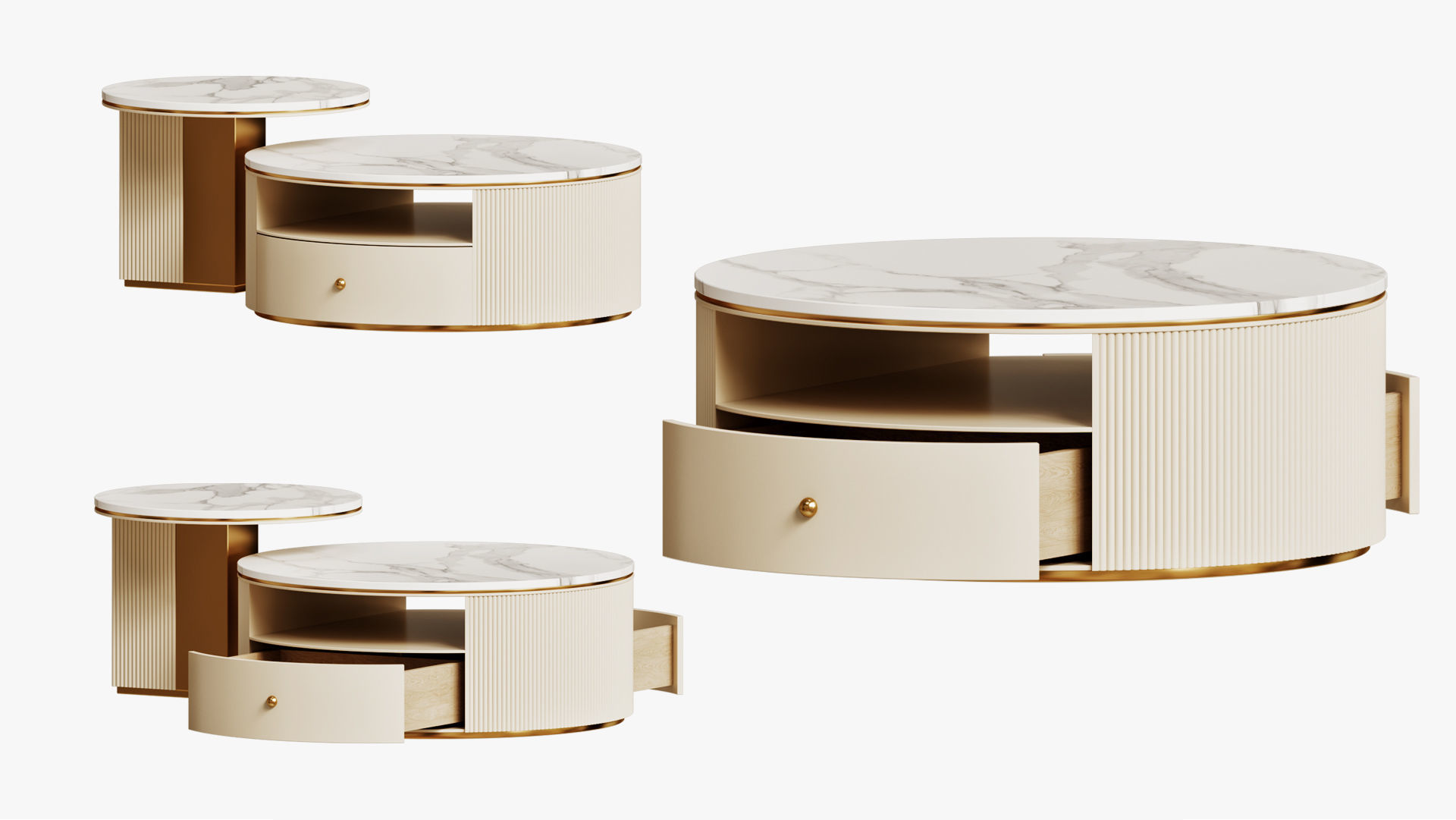 Round Coffee Table With A White Stone ANZ Set 3D model_2