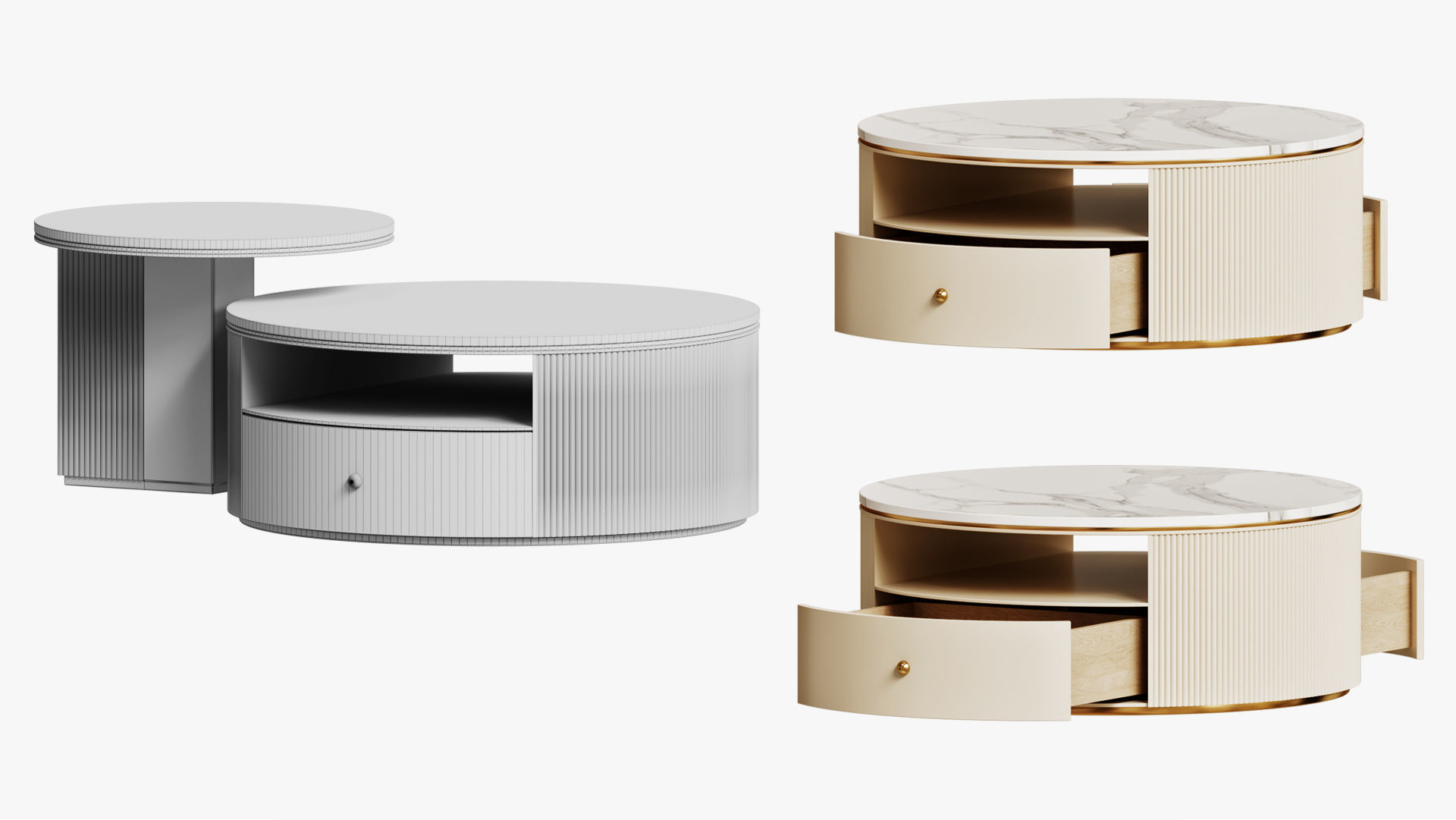 Round Coffee Table With A White Stone ANZ Set 3D model_5