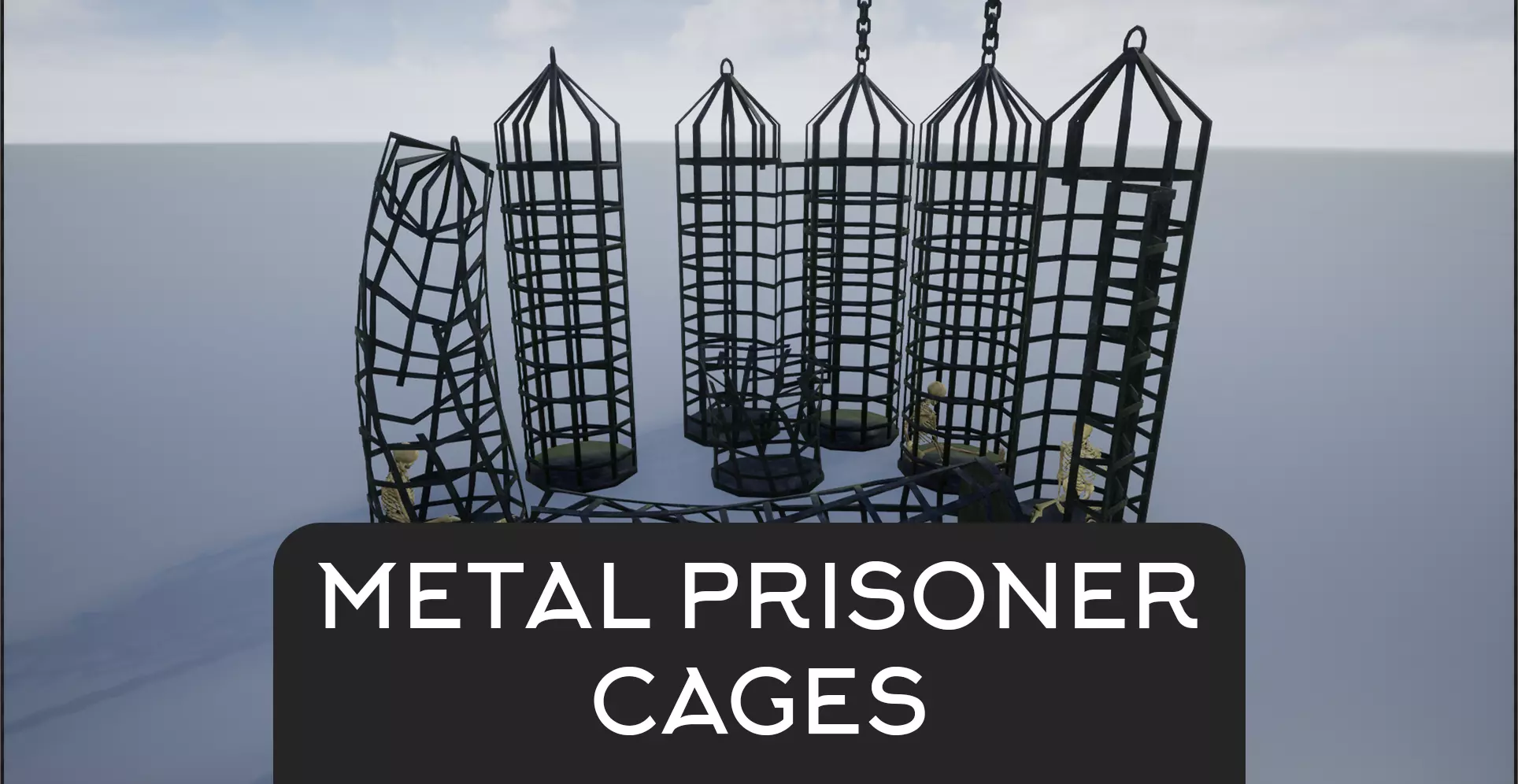 Metal Prisoner Cages with Skeletons Low-poly 3D model