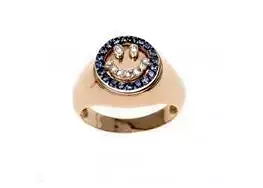 YD163 smiley face signet ring with sapphires