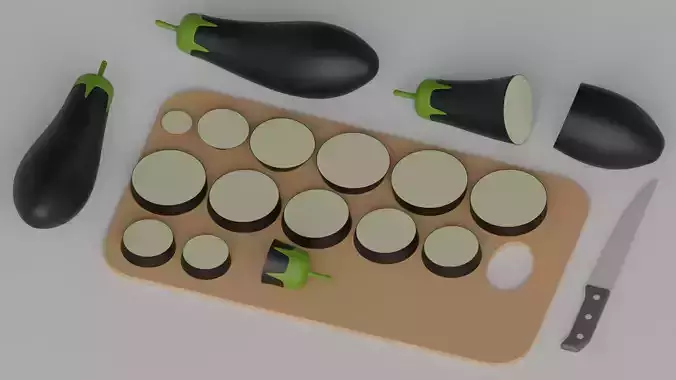 Cartoon Eggplant Slice Chopping Board Kitchen Knife