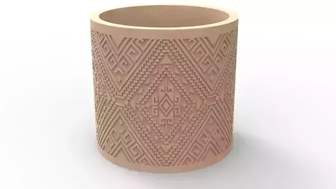FLOWERPOT wooden vase with intricate pattern