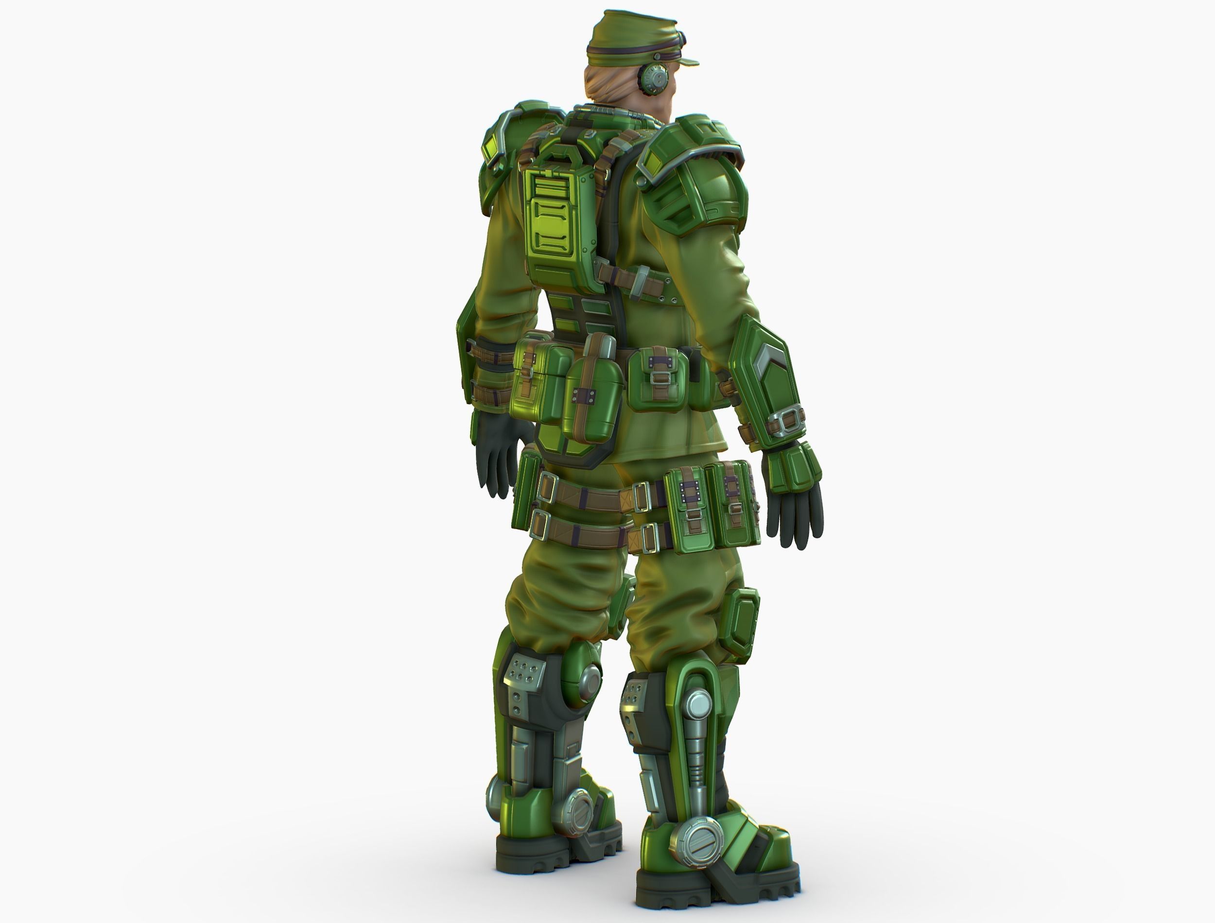 High Poly Man Military Heavy Armor Future Low-poly 3D model_9