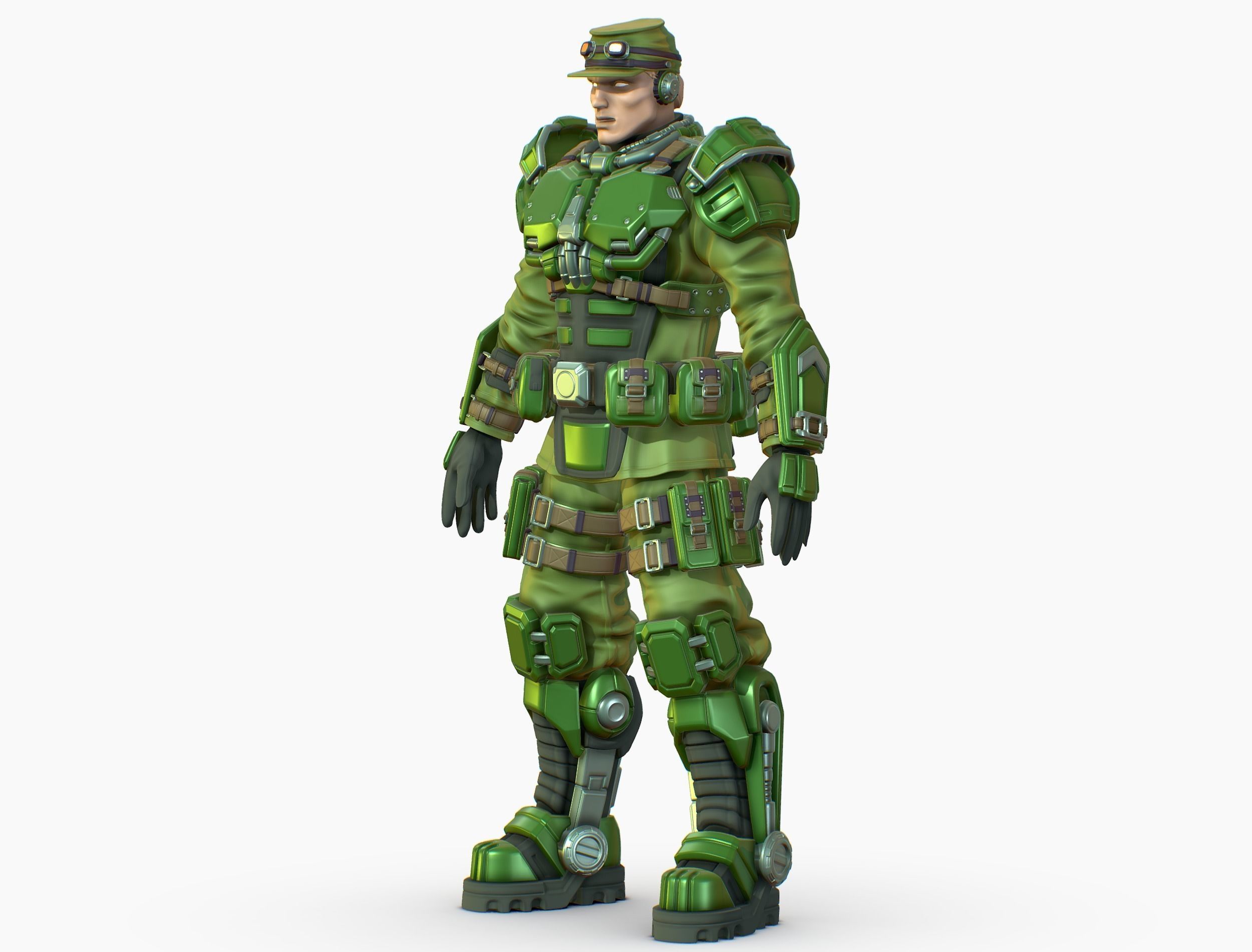 High Poly Man Military Heavy Armor Future Low-poly 3D model_1