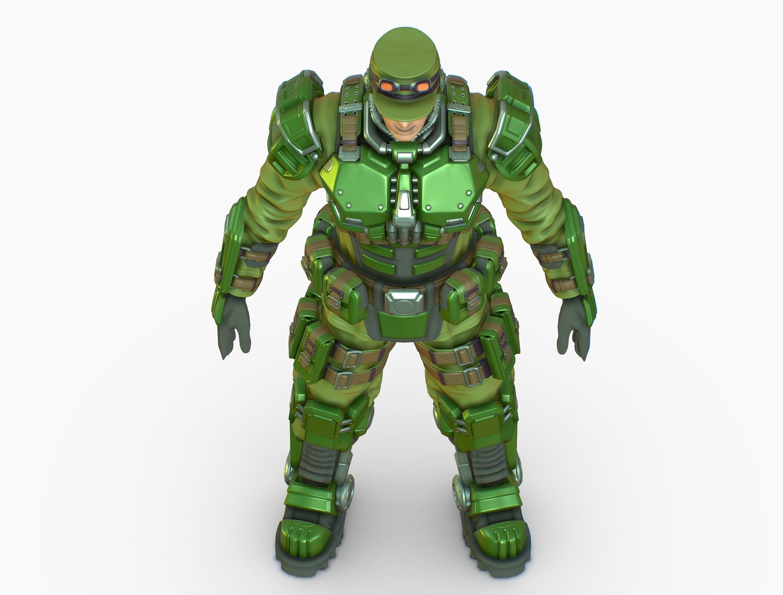 High Poly Man Military Heavy Armor Future Low-poly 3D model_10