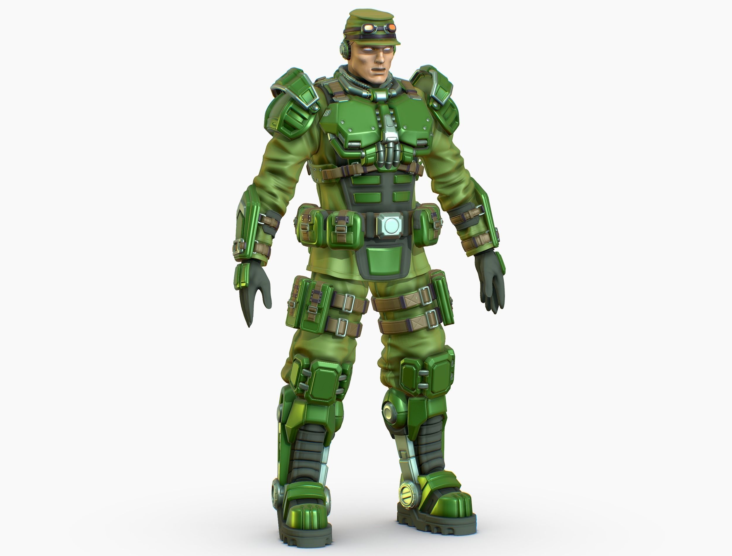 High Poly Man Military Heavy Armor Future Low-poly 3D model_6