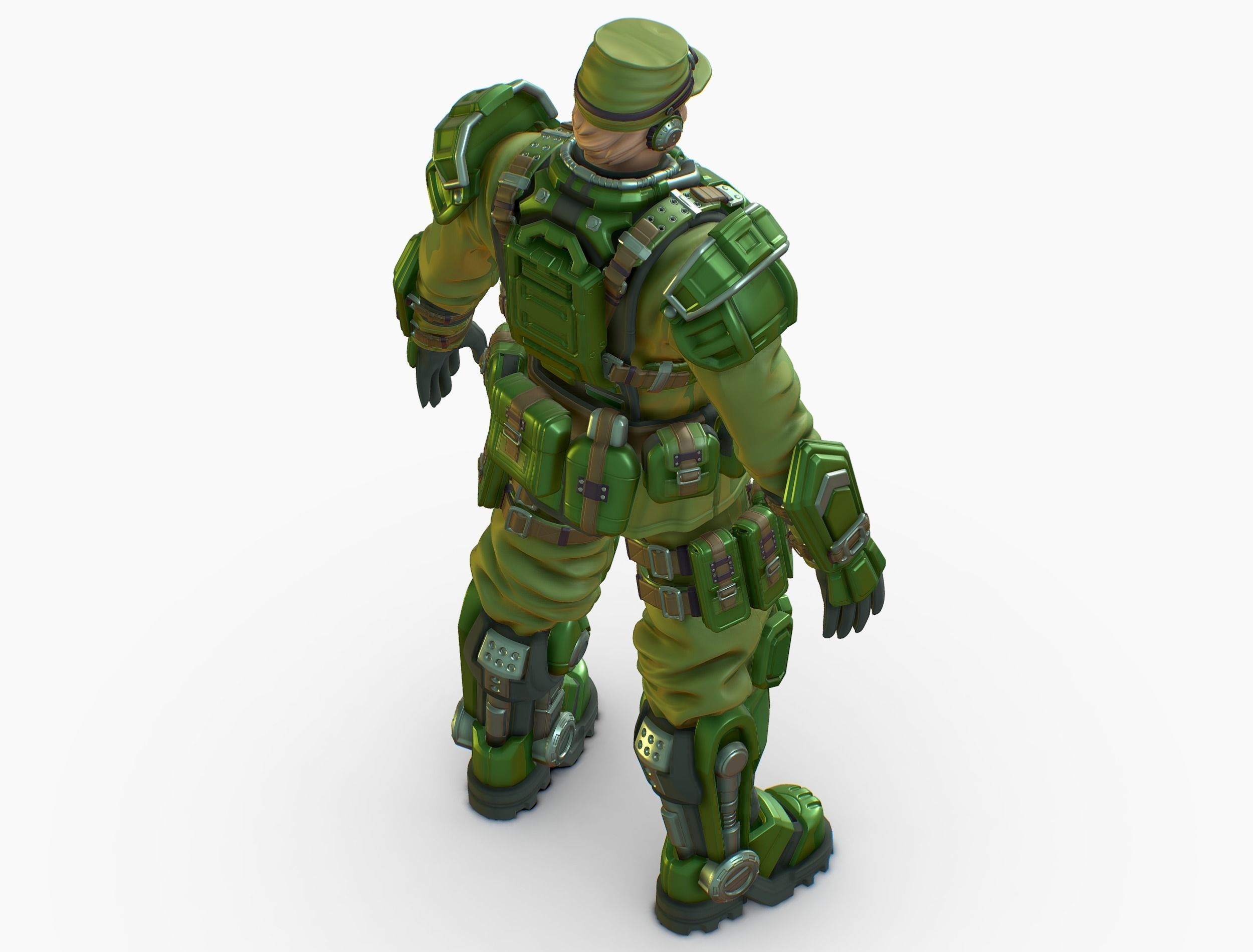 High Poly Man Military Heavy Armor Future Low-poly 3D model_8