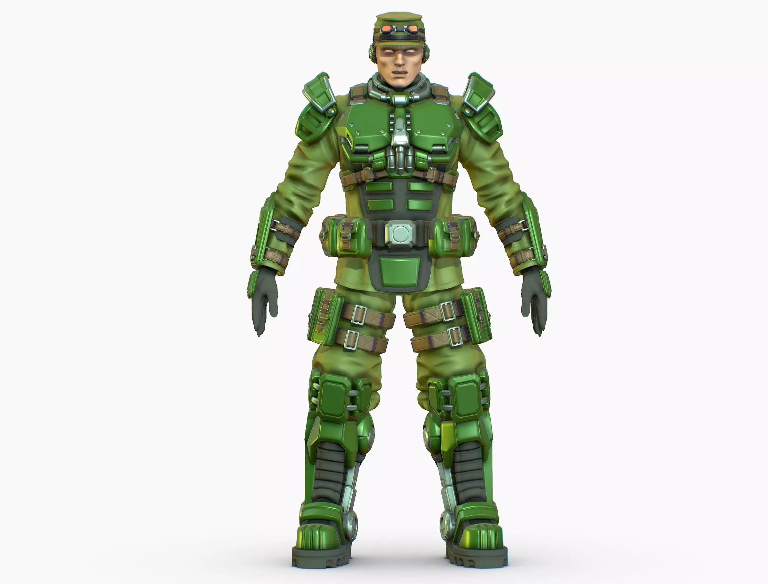 High Poly Man Military Heavy Armor Future Low-poly 3D model_0