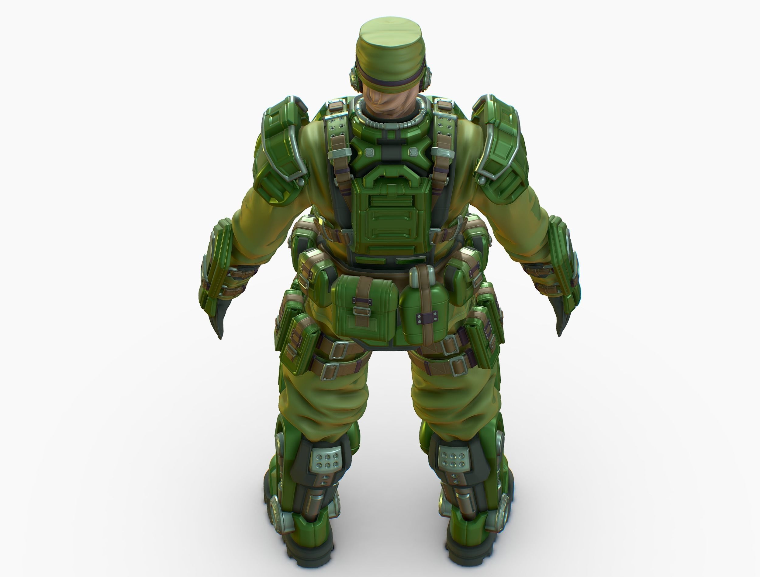 High Poly Man Military Heavy Armor Future Low-poly 3D model_11