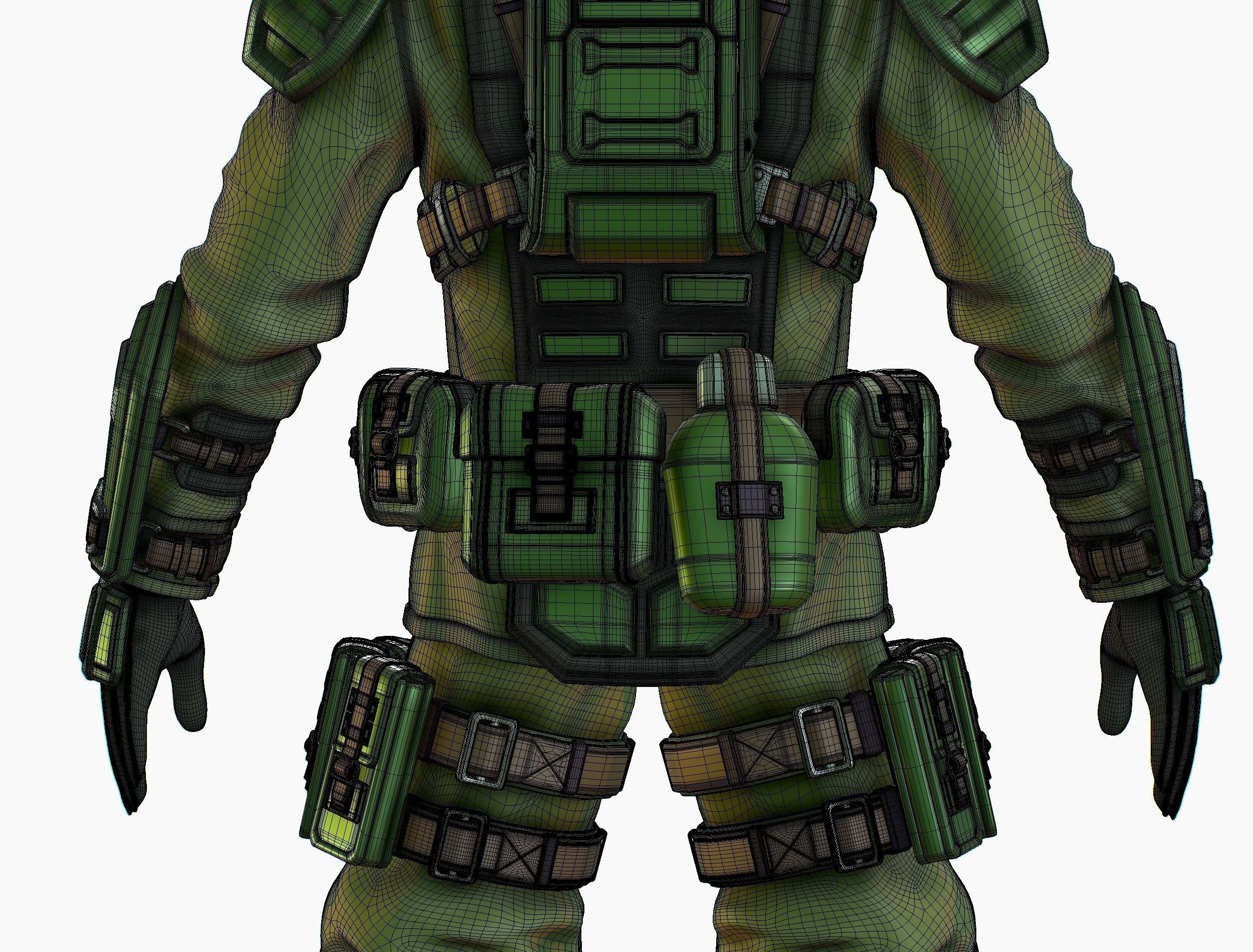 High Poly Man Military Heavy Armor Future Low-poly 3D model_24