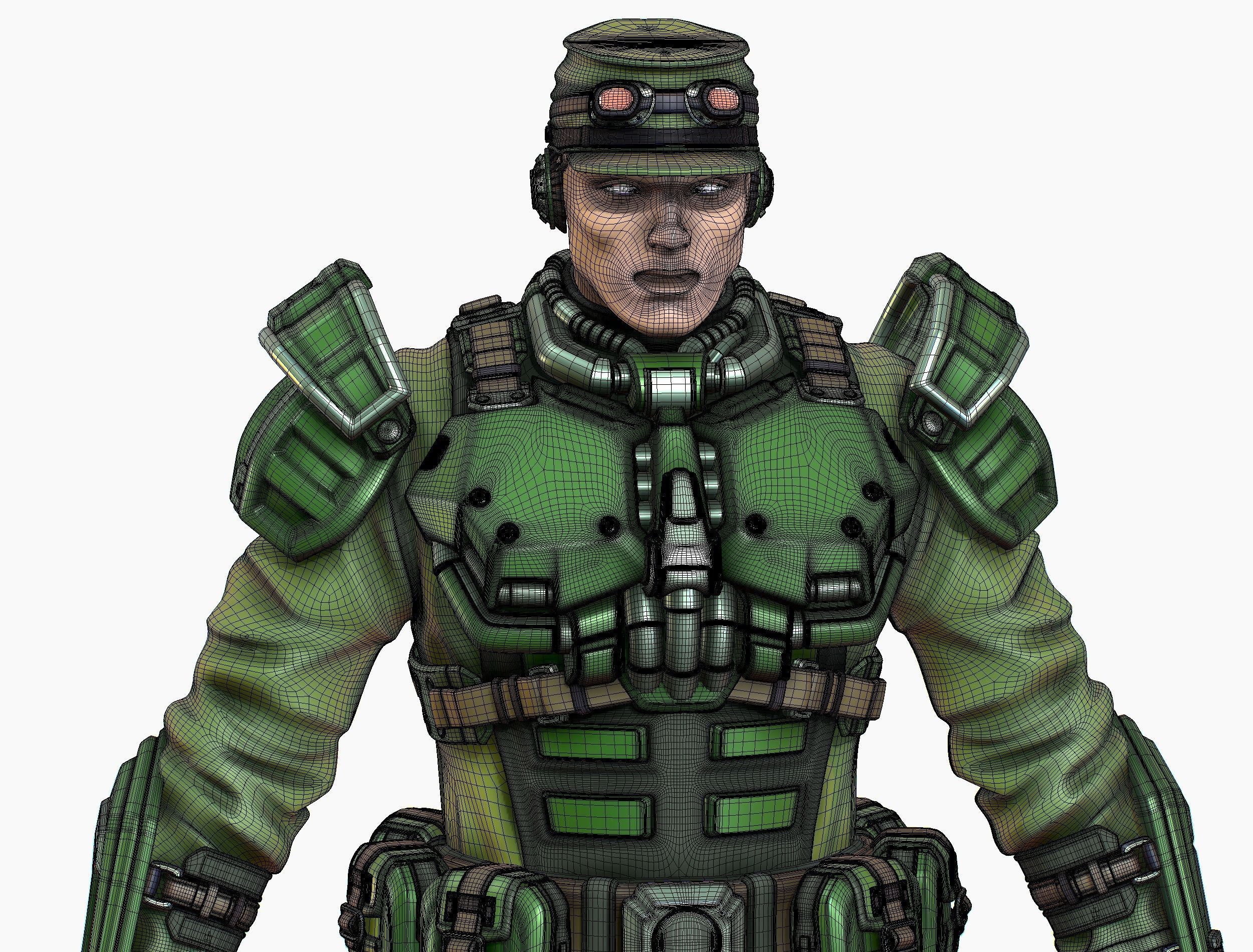 High Poly Man Military Heavy Armor Future Low-poly 3D model_20