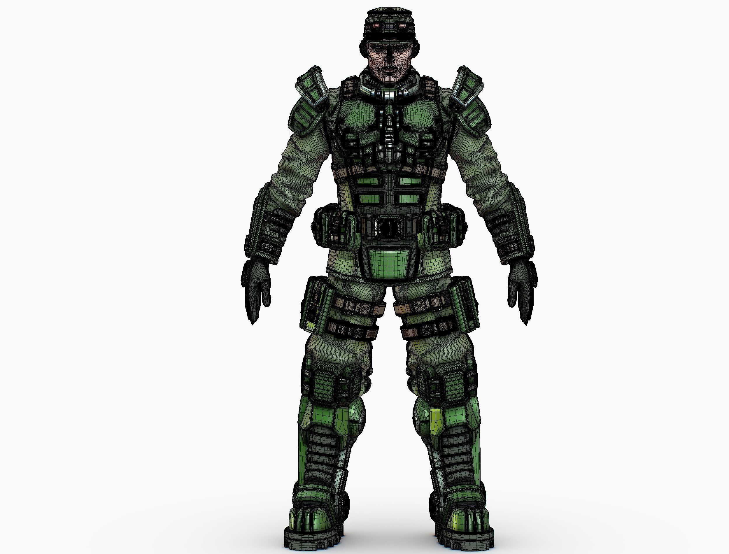 High Poly Man Military Heavy Armor Future Low-poly 3D model_18