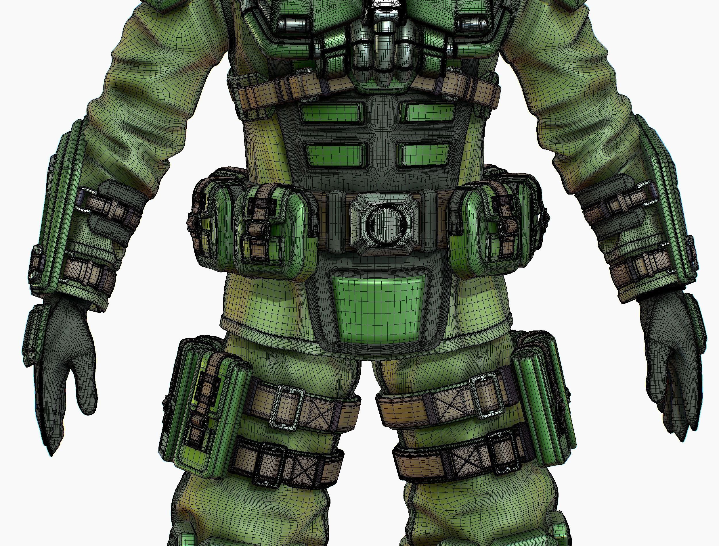 High Poly Man Military Heavy Armor Future Low-poly 3D model_21