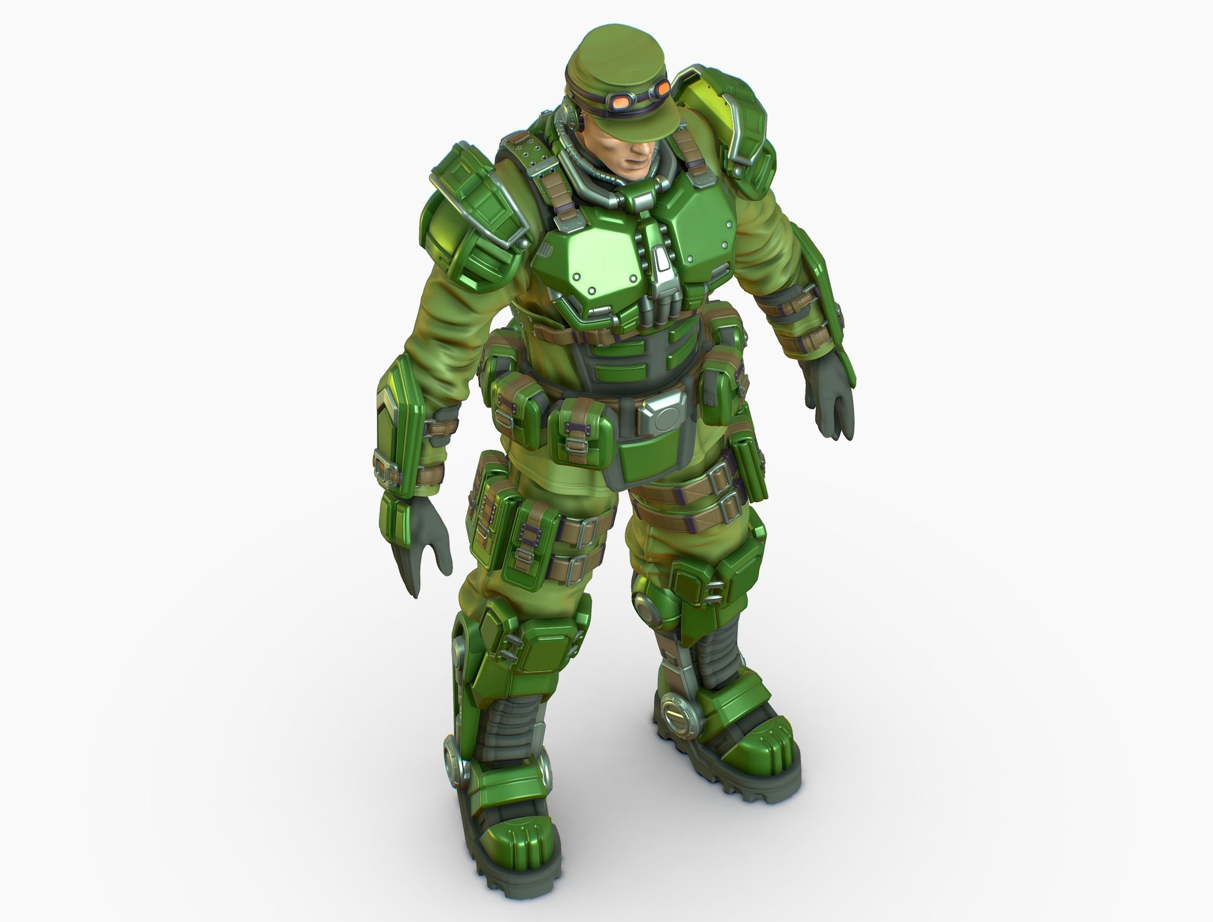 High Poly Man Military Heavy Armor Future Low-poly 3D model_7