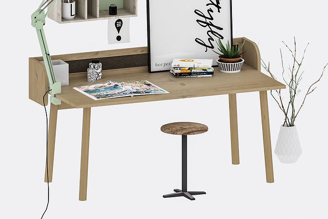 Wooden Office Desk Low-poly 3D model