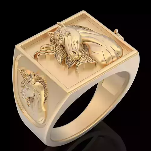 Horse ring silver gold sterling printable jewelry 3D model