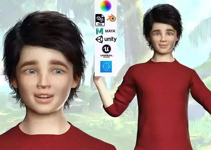 Realistic Boy Child Low-poly 3D model