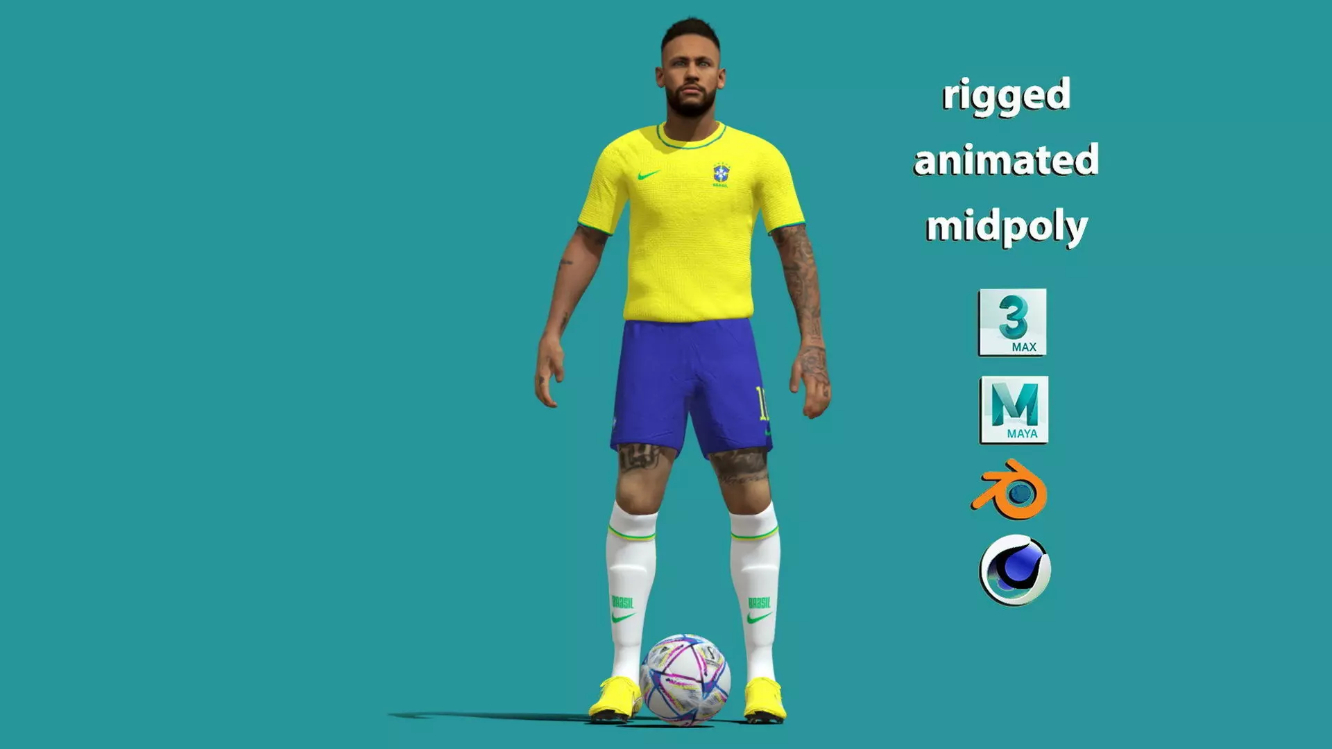 3D Rigged Neymar Brazil Worldcup 2022 3D model_0