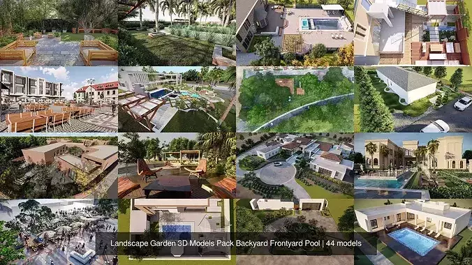 Landscape Garden 3D Models Pack Backyard Frontyard Pool 4
