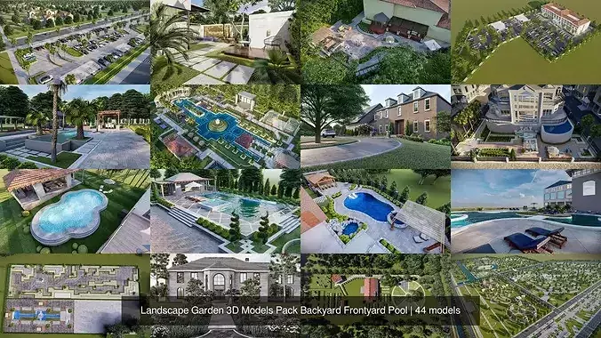 Landscape Garden 3D Models Pack Backyard Frontyard Pool 7