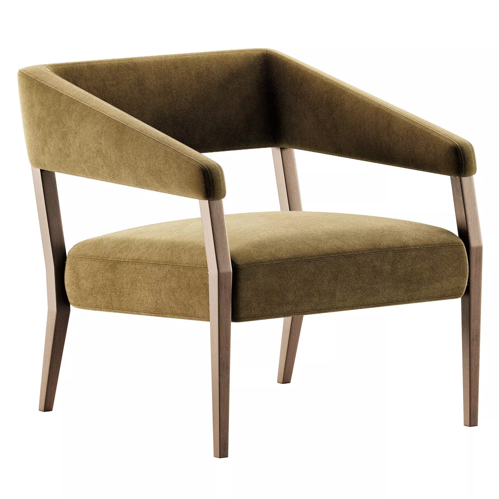 Gary Modern Oak Green Velvet Club Chair 3D model_0