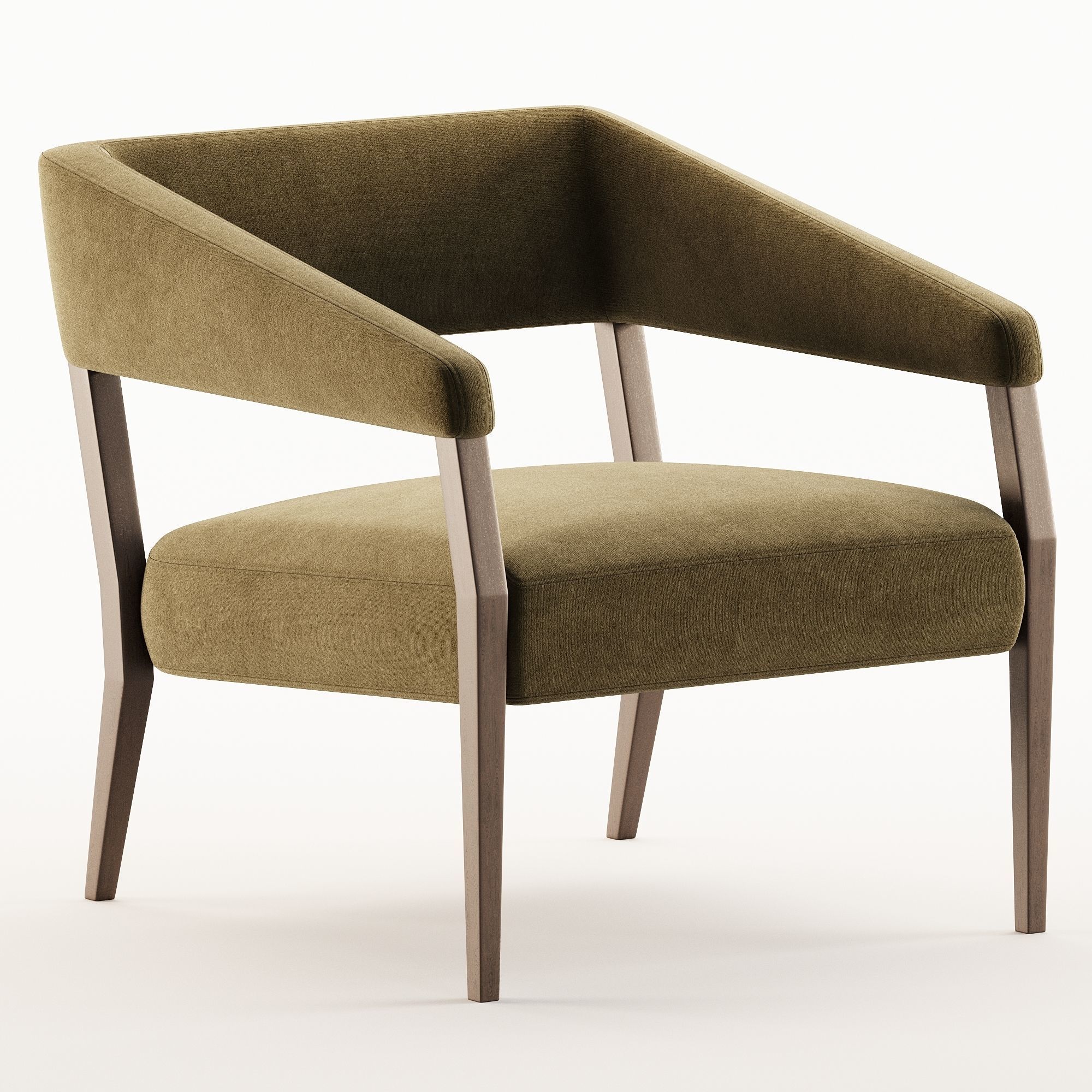 Gary Modern Oak Green Velvet Club Chair 3D model_3