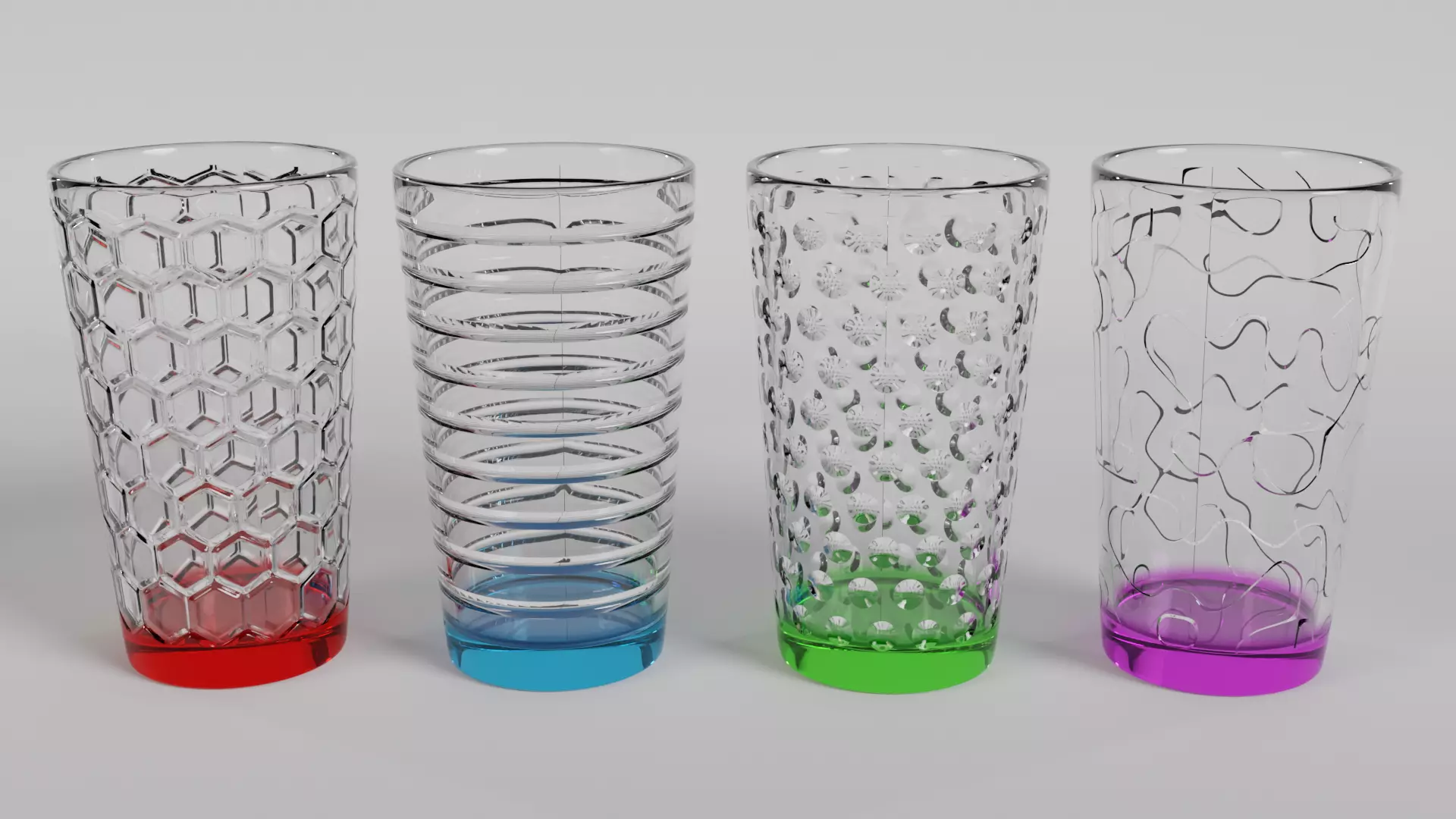 Stylish Colored Base Drinking Glasses Set 3D model_0