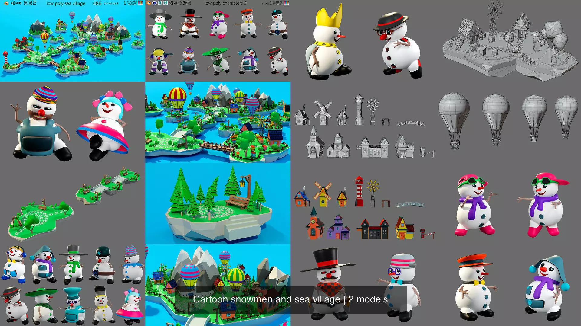Cartoon snowmen and sea village 3D Model Collection_0