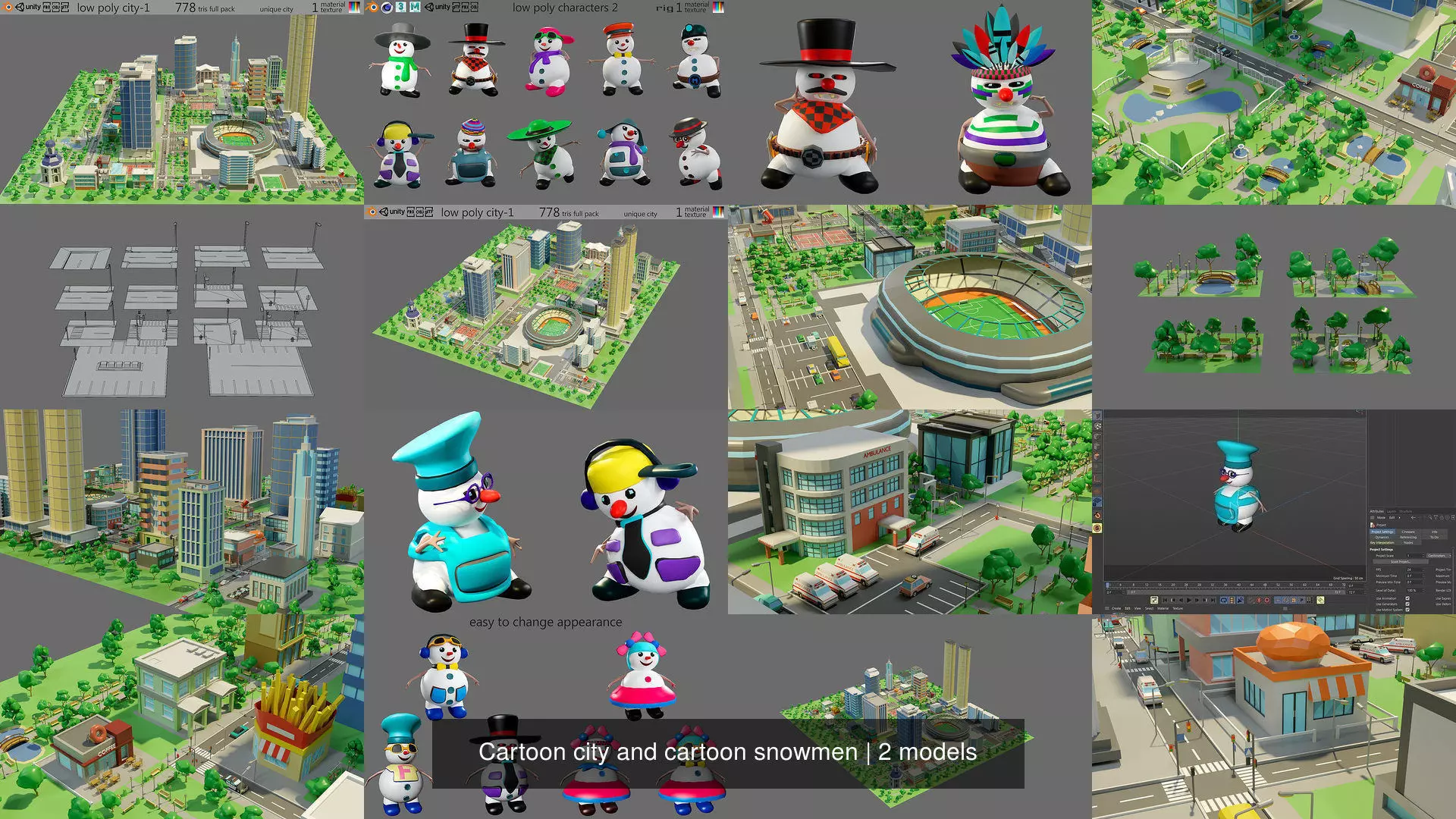 Cartoon city and cartoon snowmen 3D Model Collection_0