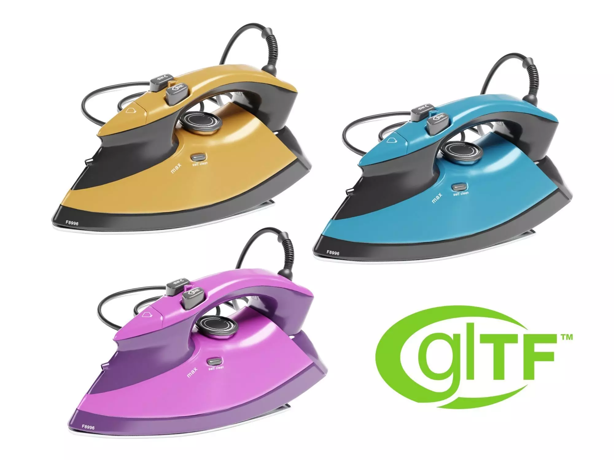Steam Iron - Pack - Archviz - Gltf Appliance Low-poly 3D model_0