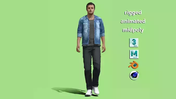 Rigged casual man walking 3D model