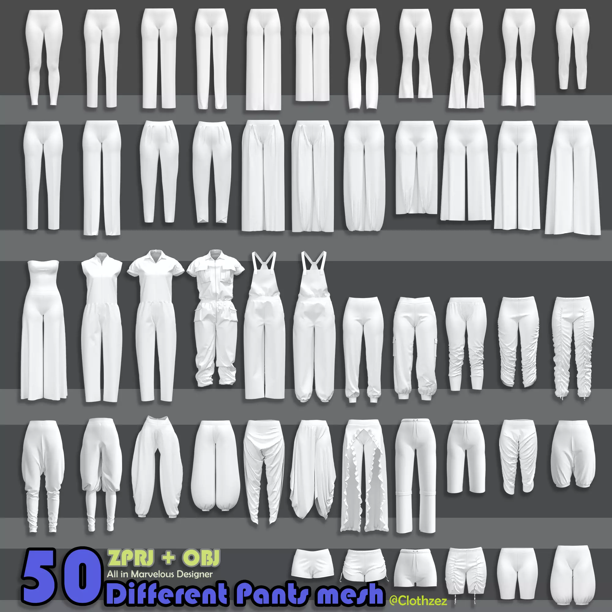 50 Female Pants mesh Low-poly 3D model_0
