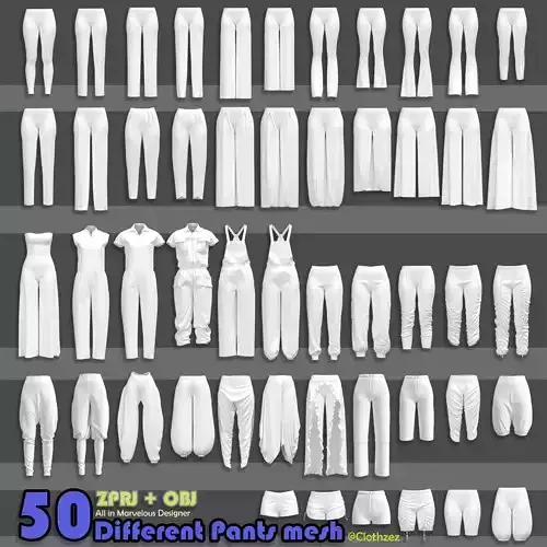 50 Female Pants mesh Low-poly 3D model