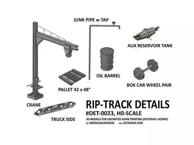 DET-0023 RIP-track 7 items H0-scale 3D print model
