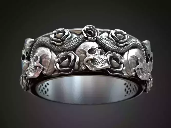 Ring skulls roses viper serpent snake