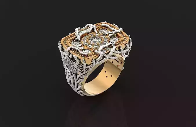 Mystic raven big male signet with a crow  and branch 794