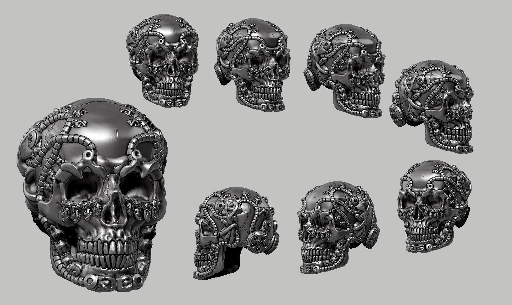 skull robot head a60 3D print model_12