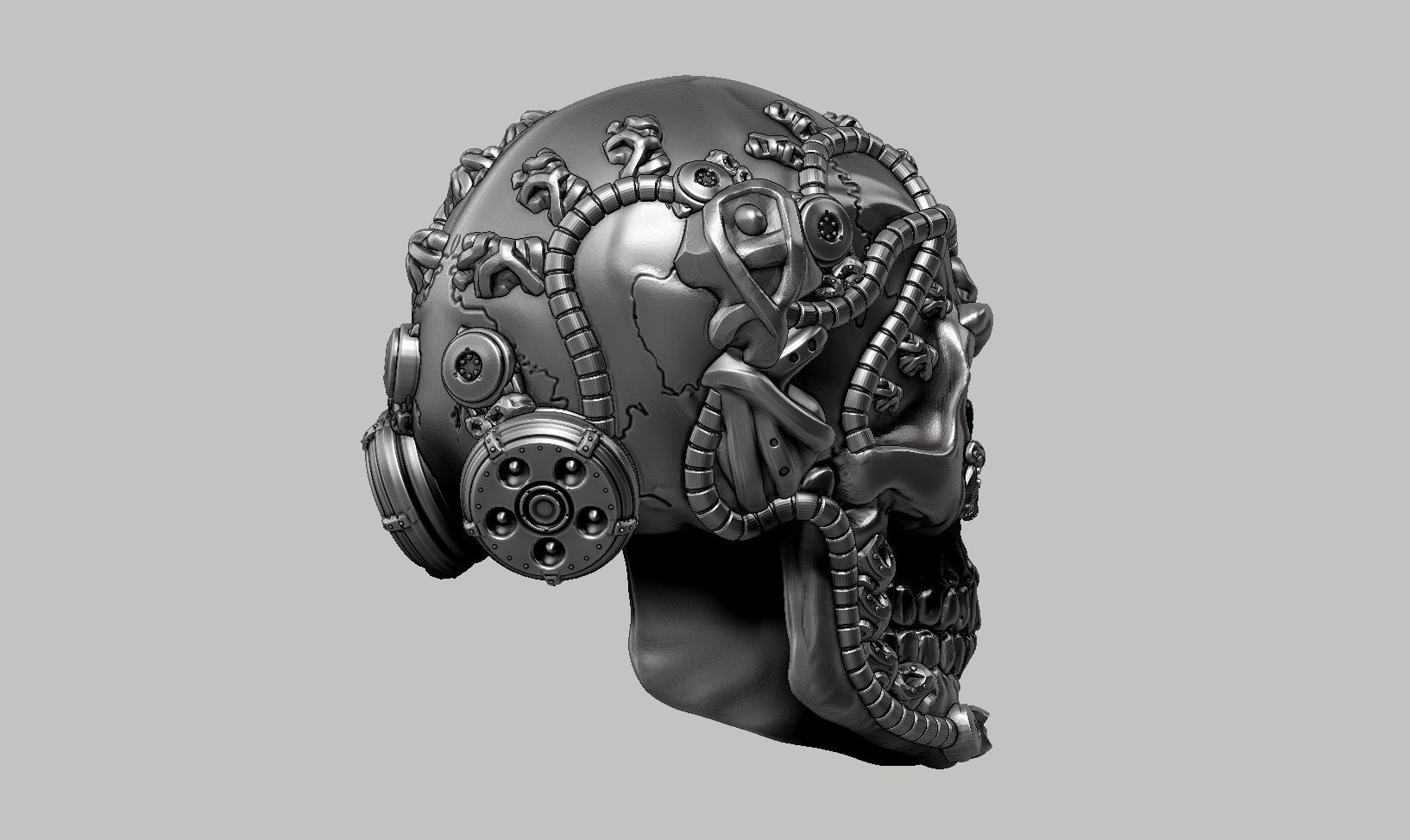 skull robot head a60 3D print model_4