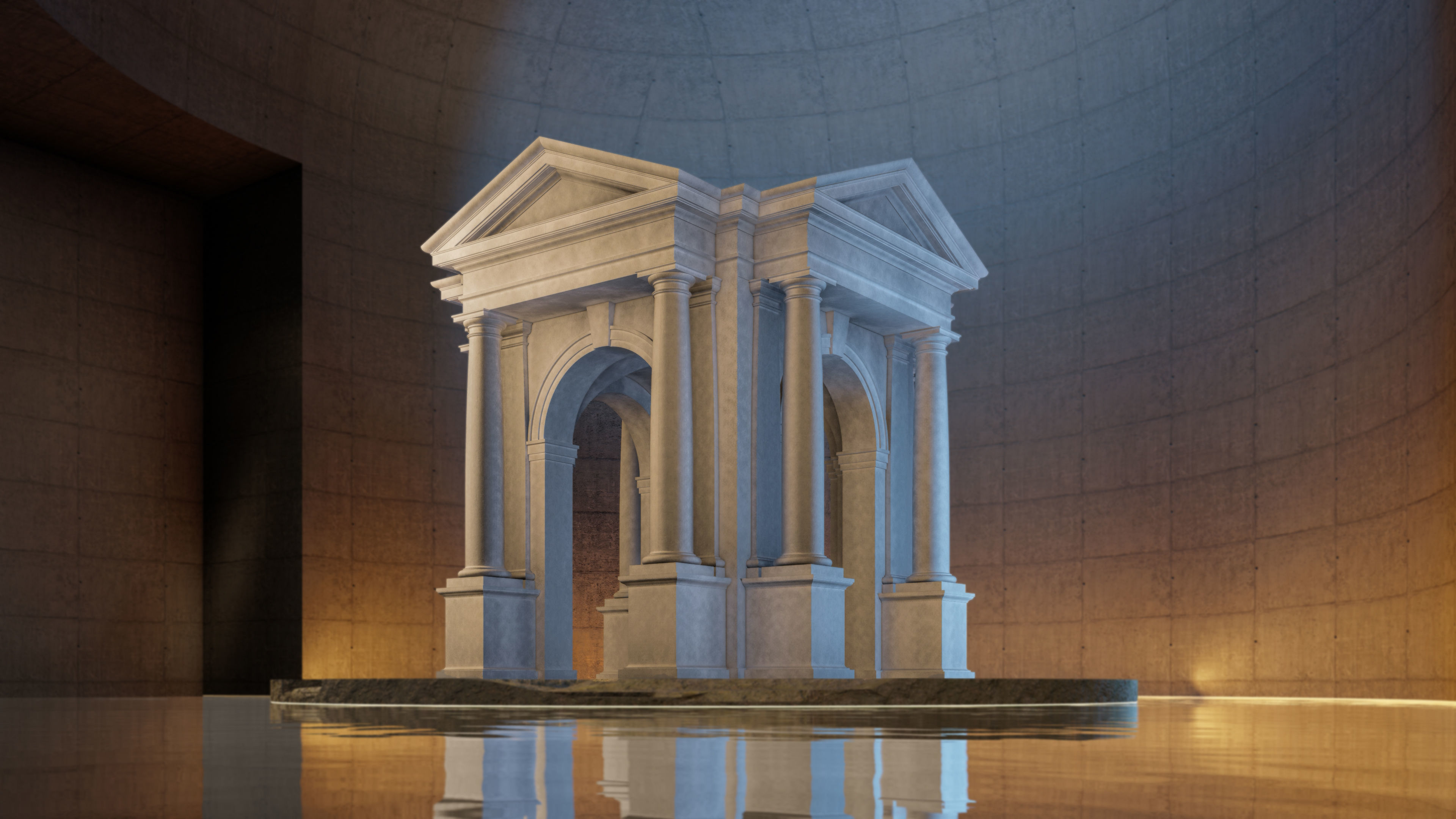 Arched portico in Tuscan order  freestanding columns   pedestal  3D model_3