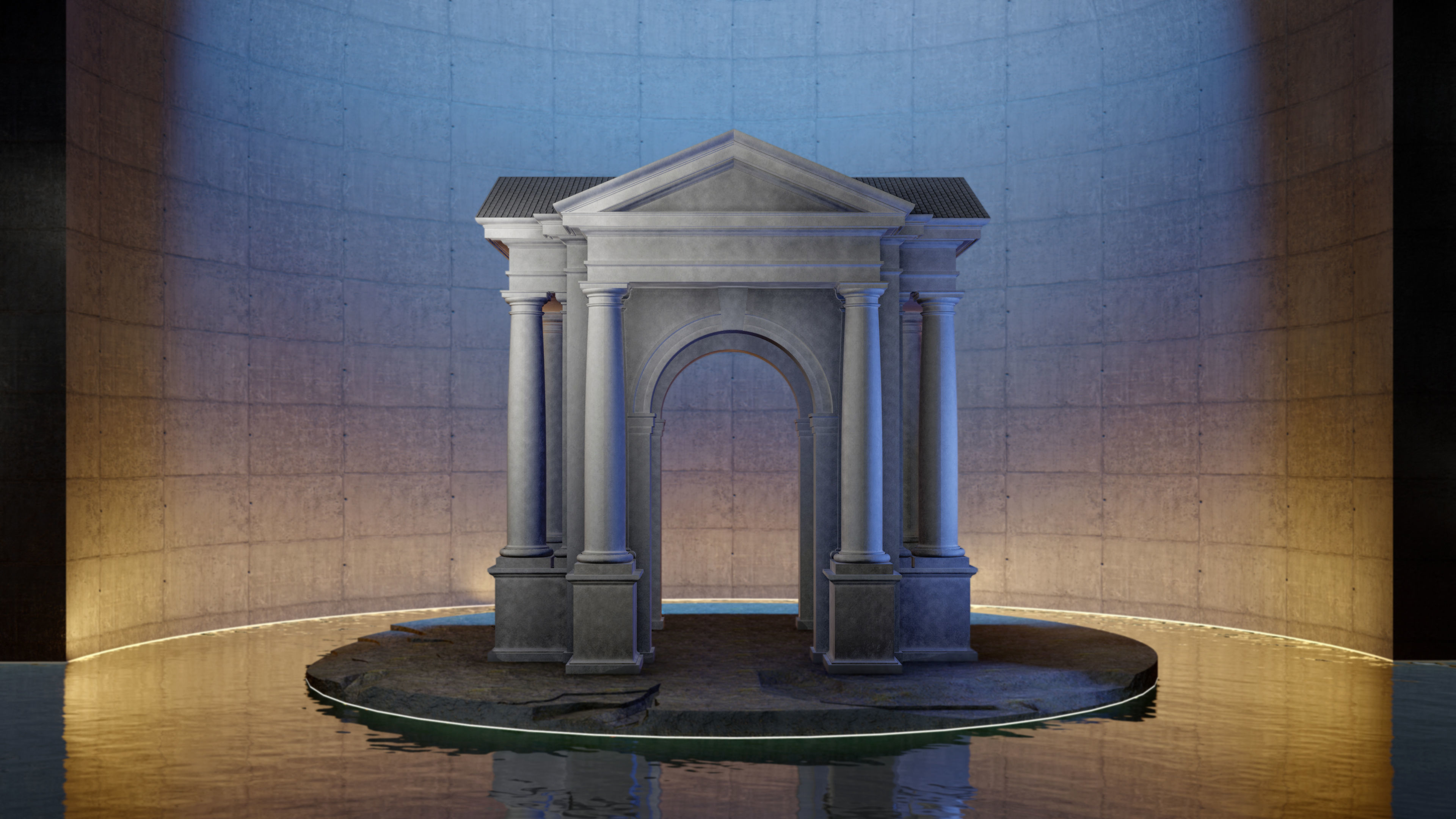 Arched portico in Tuscan order  freestanding columns   pedestal  3D model_4
