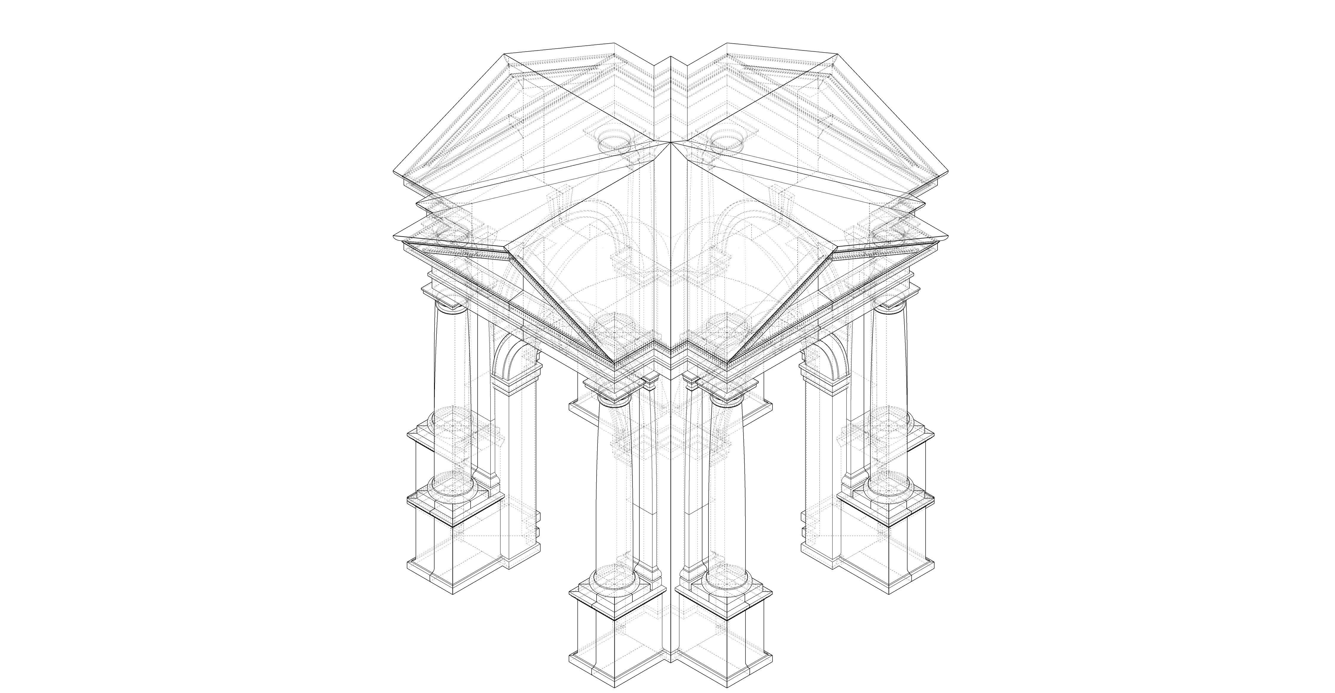 Arched portico in Tuscan order  freestanding columns   pedestal  3D model_8