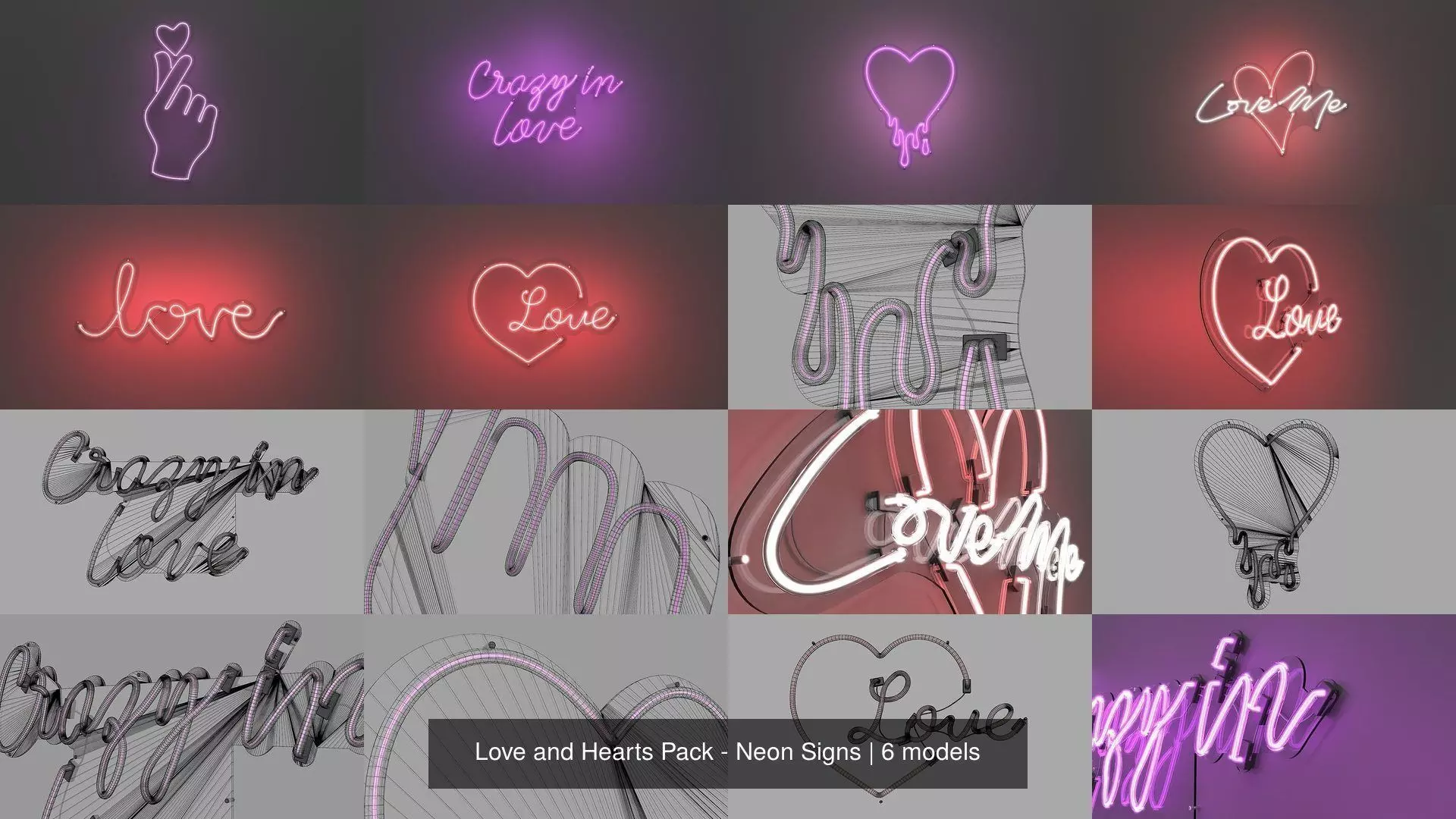Love and Hearts Pack - Neon Signs 3D Model Collection_0