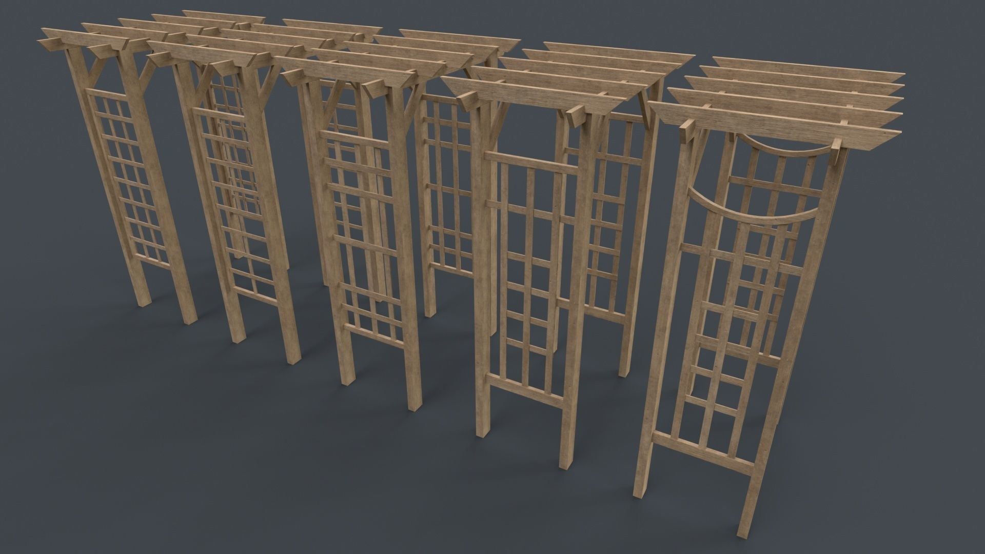PBR Wooden Arbour Garden Arch D Low-poly 3D model_2