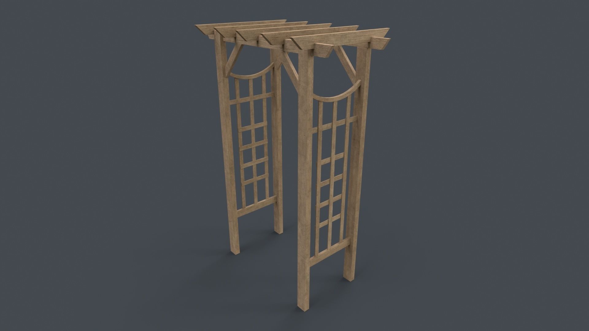 PBR Wooden Arbour Garden Arch D Low-poly 3D model_9