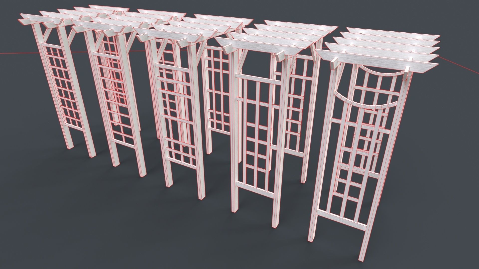 PBR Wooden Arbour Garden Arch D Low-poly 3D model_35